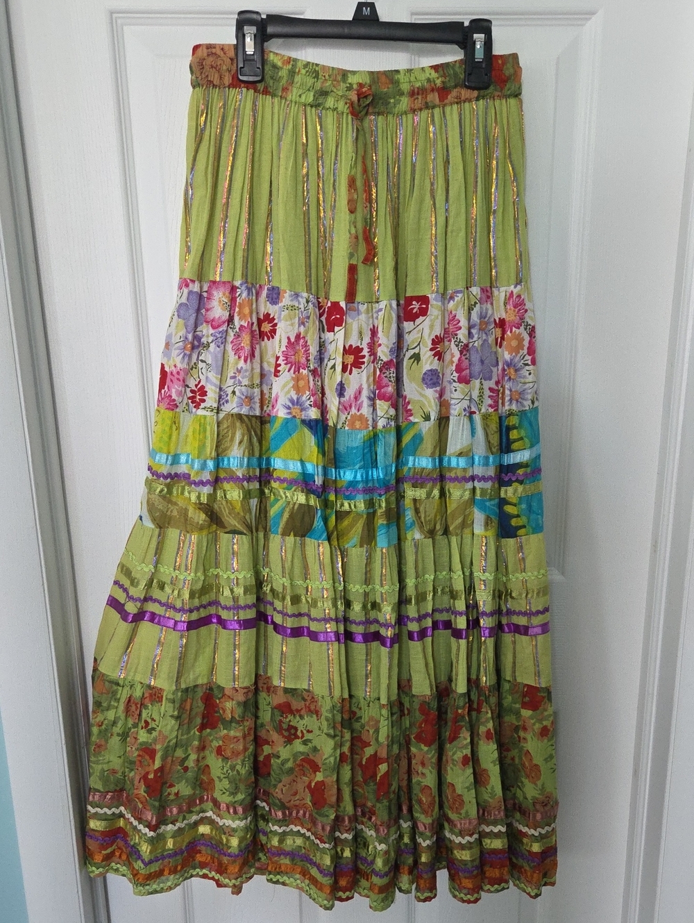 Natural Made in India Cotton Tiered Maxi Skirt Boho Festival Floral S